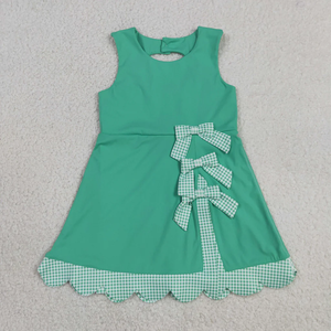 Conjunto de Ropa Deportiva para Niñas Pequeñas, Estilo Yoga, Verano, Sin Mangas, Falda Escocesa Verde con Volantes y Lazos - Product Image 3