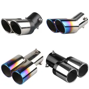 Dual Outlet Auto Uitlaat Tip Rvs Slant Rolzoom Auto Muffler Silencer Universele Zwart + Zilver Auto Buitenkant Levert