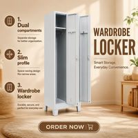 Armoire de rangement métallique grise à 2 portes pour vêtements, idéale pour l'école et la salle de sport