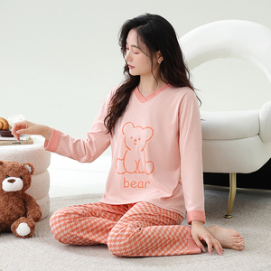 롱드 여성용 긴팔 V넥 나이트가운 <span class=keywords><strong>CVC</strong></span> 혼방 소재 수분 흡수 속건 부드럽고 통기성 좋은 캐주얼 홈웨어 - Product Image 2