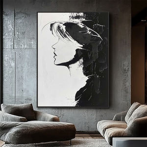 Fait à la main moderne abstrait <span class=keywords><strong>femme</strong></span> <span class=keywords><strong>visage</strong></span> toile mur Art <span class=keywords><strong>noir</strong></span> <span class=keywords><strong>et</strong></span> <span class=keywords><strong>blanc</strong></span> minimaliste Figure & Portrait peinture pour la décoration intérieure - Product Image 2
