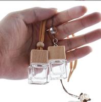 Flacon pendentif en verre transparent de 5 ml pour huiles essentielles, parfums et aromathérapie, avec couvercle en bois, diffuseur de parfum pour voiture, flacon compte-gouttes/mascara