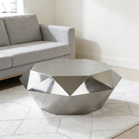 Table basse en acier inoxydable miroir, table basse diamant, table centrale ronde, table d'appoint pour salon, mobilier moderne