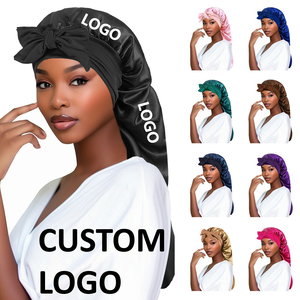 Nouveau style de bonnet pour femmes, design avec nœud et ruban, enveloppe-cheveux de style serviette, bonnets personnalisés en soie avec logo, bonnet long - Product Image 1