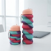 Bouteille d'eau pliable en silicone résistante à la chaleur sans BPA pour enfants, randonnée, avec couvercle
