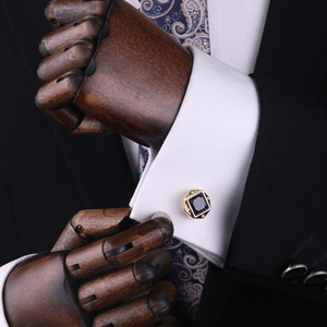 Khuy Măng Sét Kiểu Pháp Bằng Thép Không Gỉ Tùy Chỉnh Khuy Măng Sét Nam Mạ Vàng Đính Kim Cương Với Màu Đen Lấp Lánh - Product Image 2