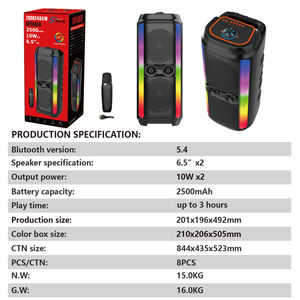 Enceinte sans fil ZQS6240XW double 6,5 pouces 10W avec <span class=keywords><strong>son</strong></span> stéréo et lumières RGB pour fêtes, enceinte sans fil 1500mAh pour intérieur/extérieur - Product Image 6