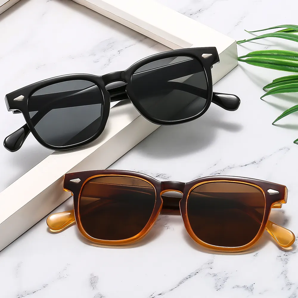 Óculos de sol unissex retrô quadrados com logotipo personalizado, óculos de sol vintage com armação redonda, óculos de sol vintage de arroz 2024, novidade