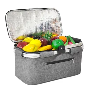 Venta al por mayor aislamiento de alimentos de diferentes materiales aislamiento de refrigeración de picnic 600D bolsa de refrigeración con cremallera