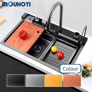 כיור מטבח מודרני מנירוסטה שחורה, קערה בודדת, חור לברז, משטח עמיד בפני שריטות וקל לניקוי - Product Image 6