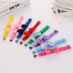Pajarita de gasa multicolores lunares poliéster Bowknot Collar para mascotas anillo hebilla rápida ajustable gato cachorro con campana perro pajaritas - Product Image 4