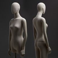 Mannequin Femme en Tissu de Lin avec Bras et Tête en Plastique Blanc, Modèle Beige Adulte Corps Entier/Buste pour Présentation de Vêtements