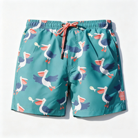 Short de plage élastique imprimé pelican pour hommes, avec cordon de serrage, séchage rapide, léger, décontracté, pour les vacances en bord de mer