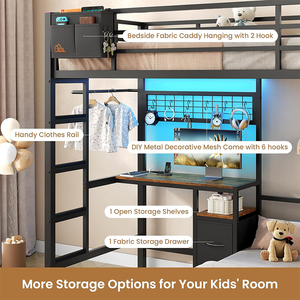 <span class=keywords><strong>Lit</strong></span> superposé de haute qualité, pleine grandeur, avec support en métal robuste et bureau intégré pour étudier ou travailler - Product Image 3