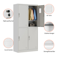 Armoire de rangement en acier à 4 portes avec miroir, 0,6 mm, robuste, écologique, démontable, avec serrure à clé, pour école et salle de sport