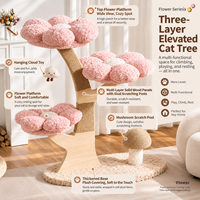 Arbre à chat mignon en forme de fleur avec niche, griffoir en sisal chaud et jouets interactifs pour chats d'intérieur