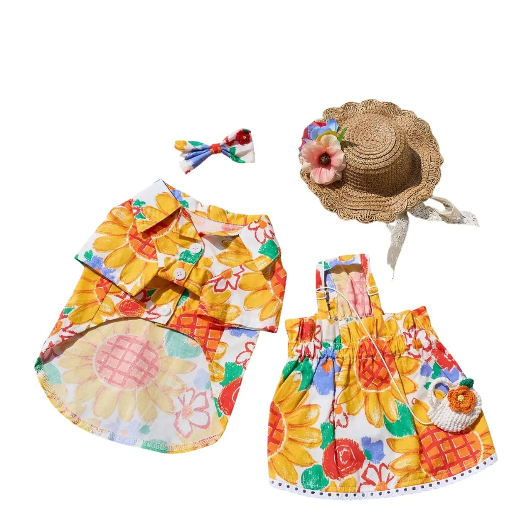 INS Hot Korea Style Pure Cotton Soft Sunflower Pet Cute Dress Hawaiian Dog Shirt Pet Clothing And Dress