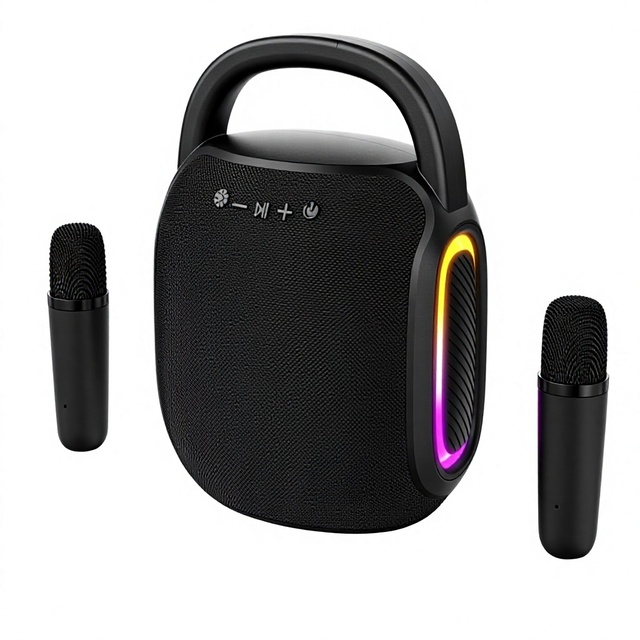 Speaker With Dual Wireless Microphones Portable Karaoke Box LED Party Light for Home Camping Gathering