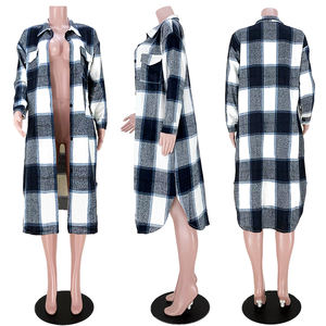 ウーレンポケットチェック長袖シャツ女性ジャケット男女兼用 - Product Image 4