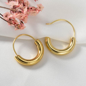 ต่างหูห่วงทรงเรขาคณิตทันสมัย ชุบทอง 18k สแตนเลสกันน้ำ ดีไซน์ใหม่ล่าสุด สำหรับทุกเพศ - Product Image 3