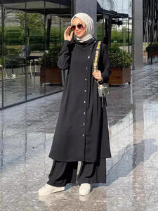Kadın bahar sonbahar müslüman moda sınır ötesi yeni uzun kollu Abaya arap müslümanlar için gömlek pantolon iki parçalı Set - Product Image 3