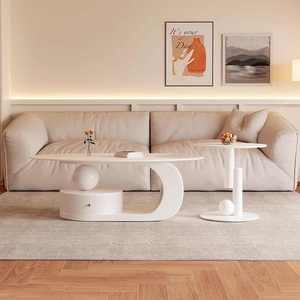 <span class=keywords><strong>Moderno</strong></span> Tavolino da Tè di Fascia Alta in Stile Crema Lusso Leggero di Piccole Dimensioni Stile Francese Ovale in Lastra di Roccia Realizzato in Pietra Sinterizzata - Product Image 2