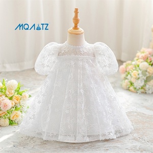 MQATZ <span class=keywords><strong>Vestito</strong></span> da Battesimo per <span class=keywords><strong>Neonata</strong></span>, <span class=keywords><strong>Bianco</strong></span>, con Halter 3D e Strati in Taffetà, Lunghezza al Ginocchio, Modello AL3131XZ - Product Image 3