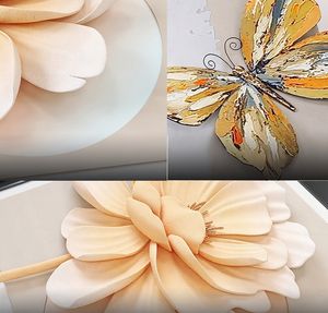 Décoration d'intérieur 3D en gros, <span class=keywords><strong>triptyque</strong></span> floral moderne avec papillon, design tendance, <span class=keywords><strong>peinture</strong></span> décorative en relief LED peinte à la main - Product Image 6