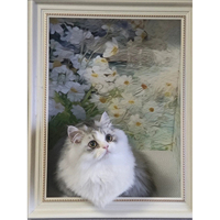 Planche à gratter pour chat encadrée avec motif de chat style peinture à l'huile, en carton ondulé durable, servant également de tapis à gratter et d'art mural décoratif
