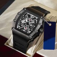 Montre en alliage noir tendance pour homme, cadran squelette, mouvement à quartz chinois, montres pour homme, bracelet personnalisé