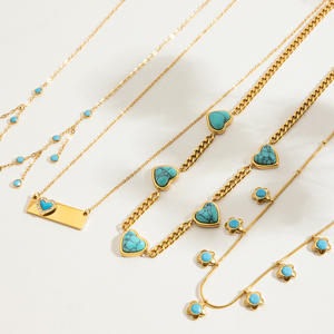 สร้อยคอโชคเกอร์ประดับด้วยหินเทอร์ควอยซ์ธรรมชาติ ชุบทอง 18k PVD บนสแตนเลสสตีล <span class=keywords><strong>316L</strong></span> กันน้ำ ยี่ห้อ ERESI รุ่นใหม่ - Product Image 3