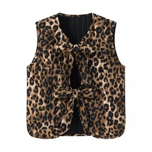 Gilet Casual da Donna con Scollo a V, Fiocco Frontale, Stampa Animalier Multicolore - Product Image 1