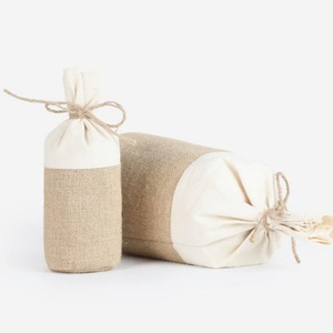 Cotton and Jute Woven Drawstring <b>Bag</b> with Tied Opening-Recyclable Gift Packaging for Grains and Dry Goods Screen Printed - Product Image 5