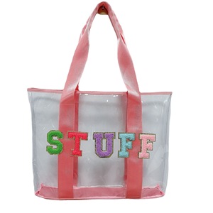 Sac fourre-tout en PVC transparent avec broderie de logo personnalisé coloré et poignées souples, option imperméable de haute qualité, très vendue - Product Image 1