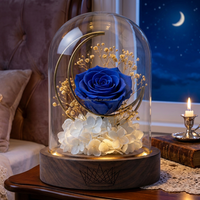 Rose éternelle religieuse sous cloche en verre, motif croissant de lune et Vierge Marie, cadeau fleur éternelle