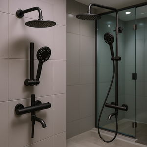 Système de douche thermostatique mural noir mat avec douchette à main réglable en laiton de 8 pouces, accessoire de salle de bain - Product Image 2