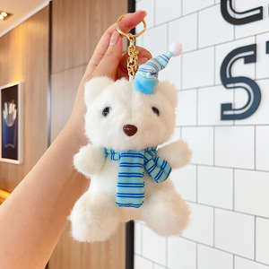 Lindo Llavero de Peluche de Oso <span class=keywords><strong>con</strong></span> Bufanda a Rayas y Mini Gorro de Dormir, Adorable Colgante de Dibujos Animados para Decoración Diaria - Product Image 4
