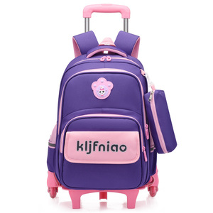 Student Children Cartoon Pull Rod <b>Backpack</b> Girl with <b>Wheel</b> Pull Rod <b>Wheel</b> School Bag Boy Trolley <b>Backpack</b> - Product Image 1