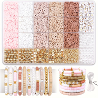 Kit de fabrication de bijoux en perles Heishi en argile polymère DIY, ensemble de perles plates rondes de couleur rose neutre, perles en vrac pour la fabrication de bracelets et de colliers