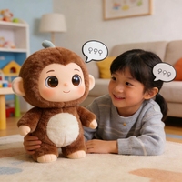 Nouveautés : Peluche Ours Beige AI avec salopette en jean, nœud bleu clair, yeux lumineux, interactive vocale intelligente, cadeau pour filles