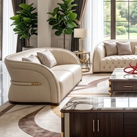 Ensemble de canapés modernes en cuir véritable sur mesure, modulaires capitonnés avec dossier coussin et pieds en bois, pour mobilier de salon de villa ou d'hôtel