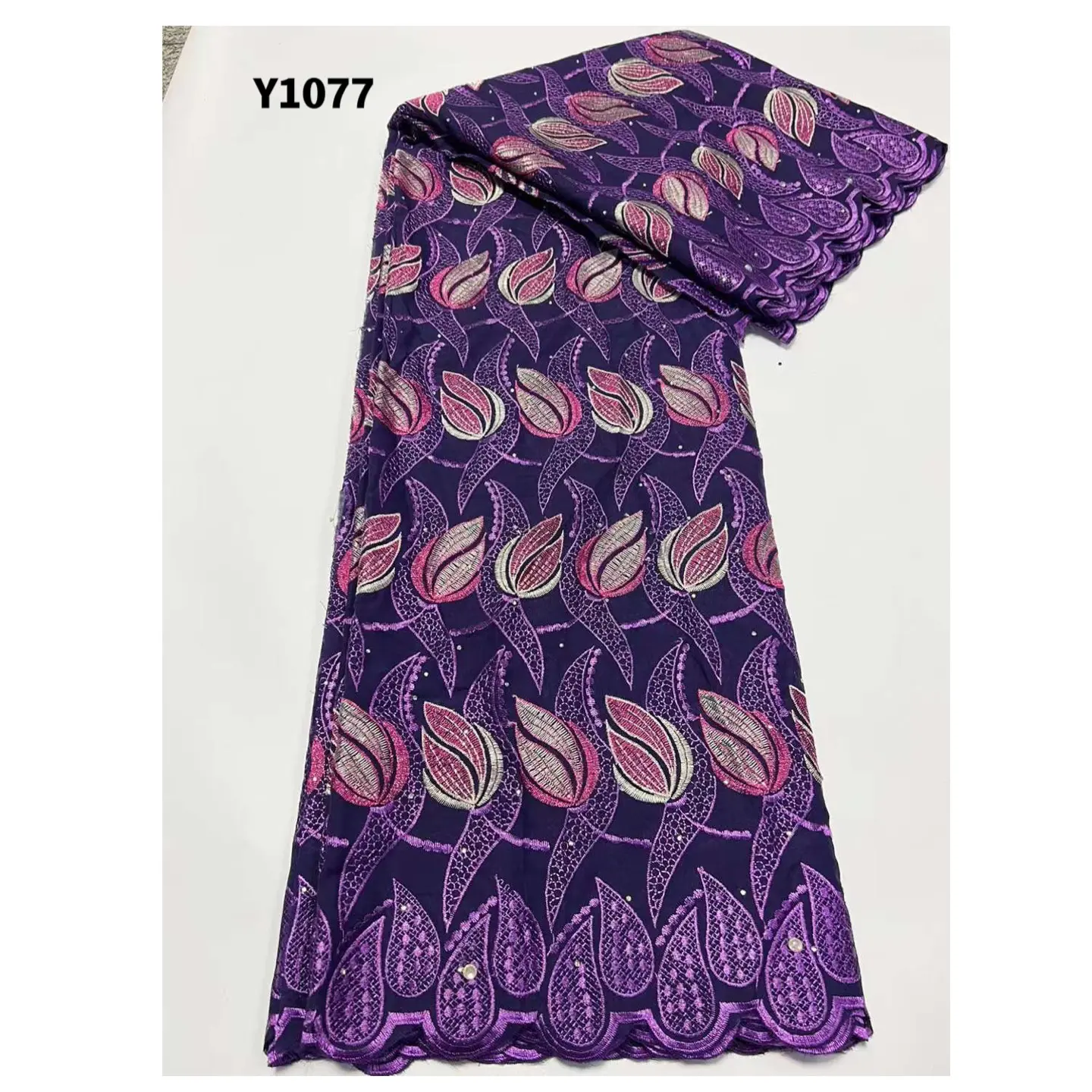 美しい刺繍スイスボイル生地綿100% フレンチレースナイジェリアフラワーアップリケ光沢のあるスパンコールレース生地ドレス
