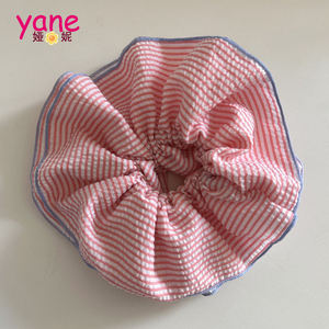 Fabrikant Big <span class=keywords><strong>Hair</strong></span> <span class=keywords><strong>Scrunchie</strong></span> Gelaagd Katoenen Kant Met Gestreepte Elastische Haarband Zoete Stijl Paardenstaart Scrunchee Nil Design - Product Image 6