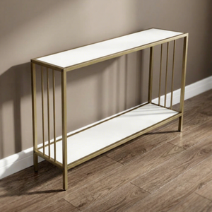 Modern Metal Console <b>Table</b> with White <b>Marble</b> Top and Lower Shelf Gold Finish Entryway Sofa <b>Side</b> <b>Table</b> Slim Hallway Accent <b>Table</b> - Product Image 2
