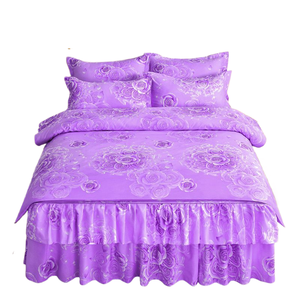 طقم لحاف خريفي كوري الطراز بأربع قطع، ناعم على البشرة، مصنوع من الصوف المطفي المقاوم للماء، مع غطاء سرير وتنورة سرير - Product Image 1