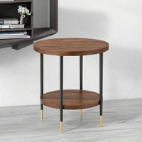 Table de chevet moderne à 2 niveaux avec cadre en métal noir personnalisable, table basse durable en MDF, étagère de rangement, panneau en bois pour salon