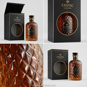 Scatola Rigida Nera Goffrata per Liquori con Finestra Rotonda e Bordo in Lamina d'Oro per Confezioni Regalo di Alcolici Premium - Product Image 2