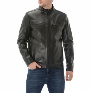 Chaqueta de Cuero Ligera Estilo Motero para Hombre, Cuello Alto, Impermeable, de Secado Rápido, Manga Larga, Opción de Logotipo Personalizado, Venta al Por Mayor - Product Image 1