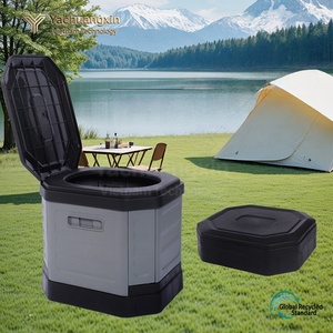 Toilette de camping pliable en PVC portable avec couvercle et poignée, étanche pour une utilisation en extérieur en toutes saisons - Product Image 2