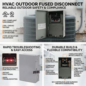 Interrupteur-sectionneur extractible YOD HVAC Contractor 60 A, 120-240 V, boîtier métallique intérieur, homologué UL pour applications domestiques et commerciales - Product Image 3